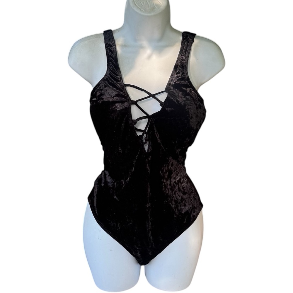 Hot Topic Goth Alternative Black Velvet One Piece Swim Bathing Suit Large